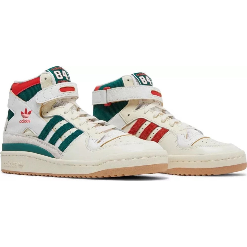 Adidas Forum 84 High Sneakers in White, Green, and Red
